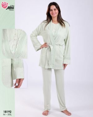 Rose Miss Ensemble pyjama et kimono 3 pièces – Réf 18192 – Vert clair