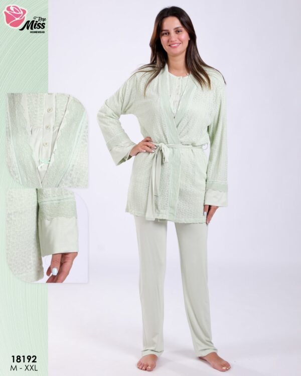 Rose Miss Ensemble pyjama et kimono 3 pièces – Réf 18192 – Vert clair