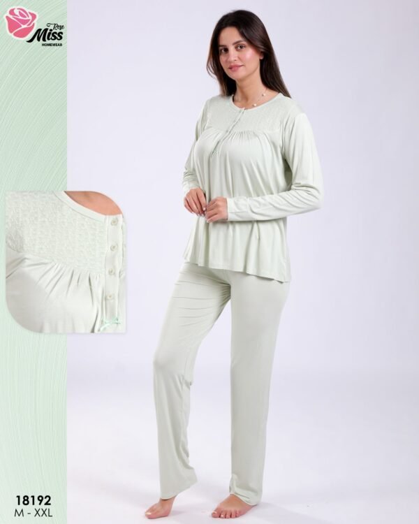 Rose Miss Ensemble pyjama et kimono 3 pièces – Réf 18192 – Vert menthe
