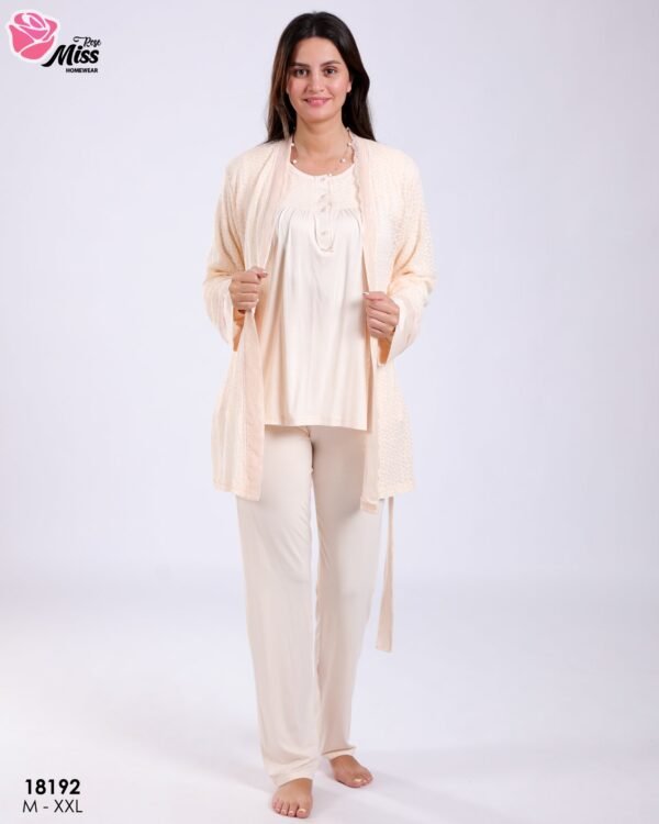 Rose Miss Ensemble pyjama et kimono 3 pièces – Réf 18192 – Pêche clair