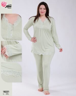 Rose Miss Pyjama tunique dentelle – Réf 18231 – Vert d'eau