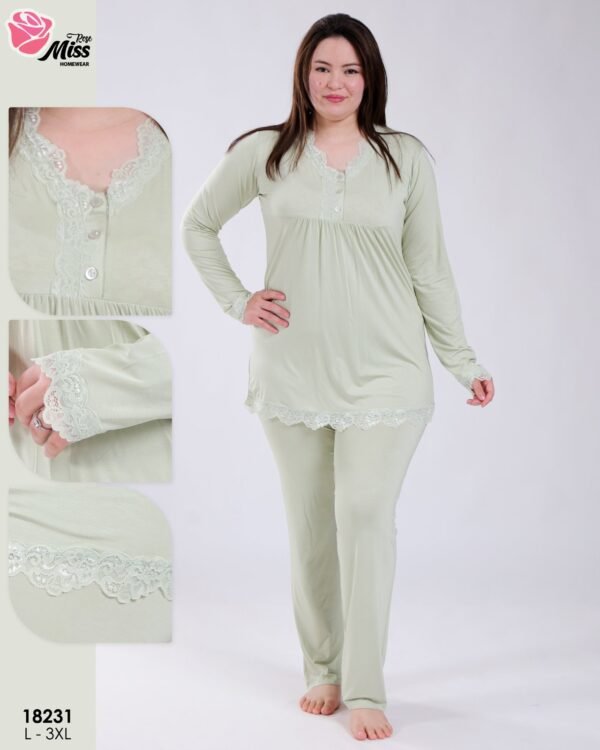 Rose Miss Pyjama tunique dentelle – Réf 18231 – Vert d'eau
