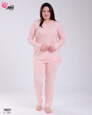 Rose Miss Pyjama tunique dentelle – Réf 18231 – Pêche