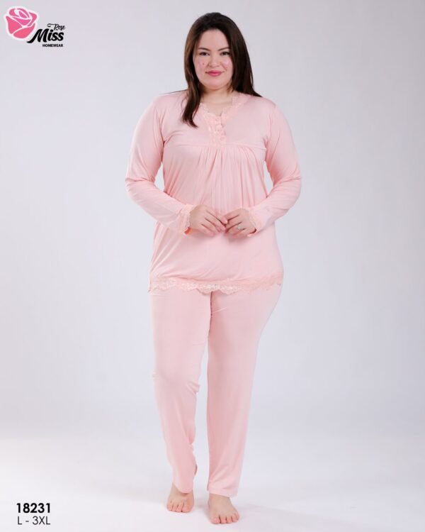 Rose Miss Pyjama tunique dentelle – Réf 18231 – Pêche