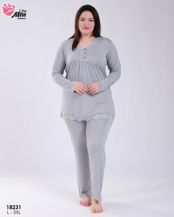 Rose Miss Pyjama tunique dentelle – Réf 18231 – Gris