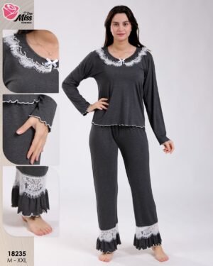 Rose Miss Pyjama col dentelle volants – Réf 18235 – Gris anthracite