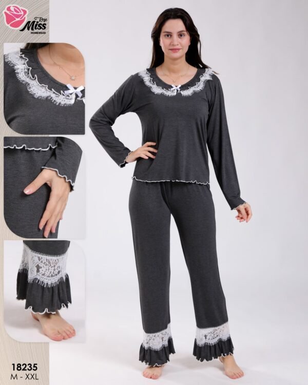 Rose Miss Pyjama col dentelle volants – Réf 18235 – Gris anthracite