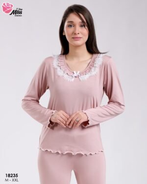 Rose Miss Pyjama col dentelle volants – Réf 18235 – Vieux rose