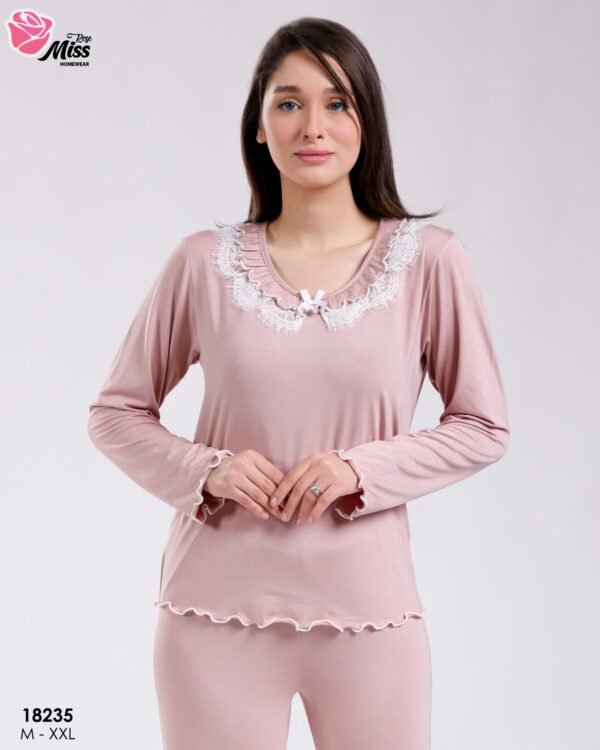 Rose Miss Pyjama col dentelle volants – Réf 18235 – Vieux rose