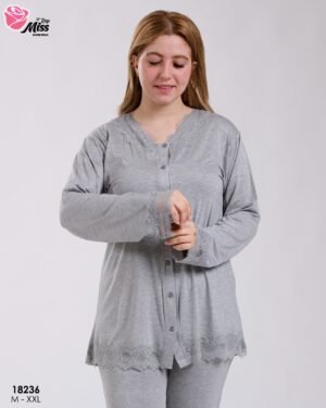 Rose Miss Pyjama boutonné dentelle – Réf 18236 – Gris
