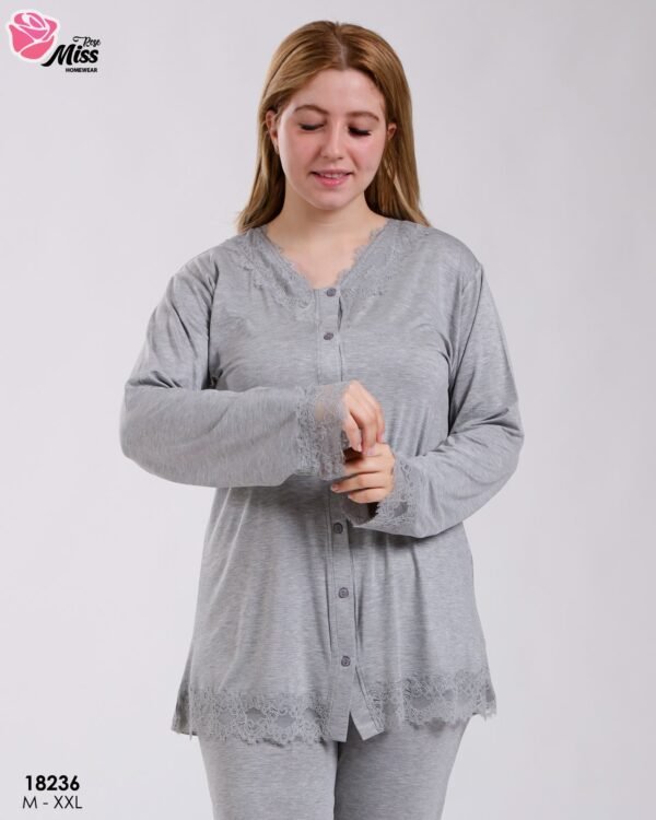 Rose Miss Pyjama boutonné dentelle – Réf 18236 – Gris