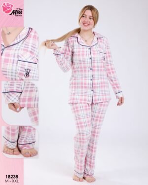 Rose Miss Pyjama chemise à carreaux – Réf 18238 – Rose