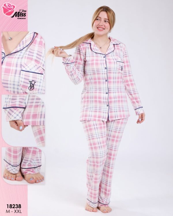 Rose Miss Pyjama chemise à carreaux – Réf 18238 – Rose