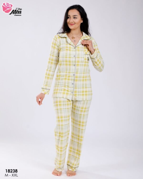 Rose Miss Pyjama chemise à carreaux – Réf 18238 – Jaune