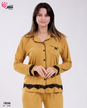 Rose Miss Pyjama chemise dentelle – Réf 18246 – Moutarde
