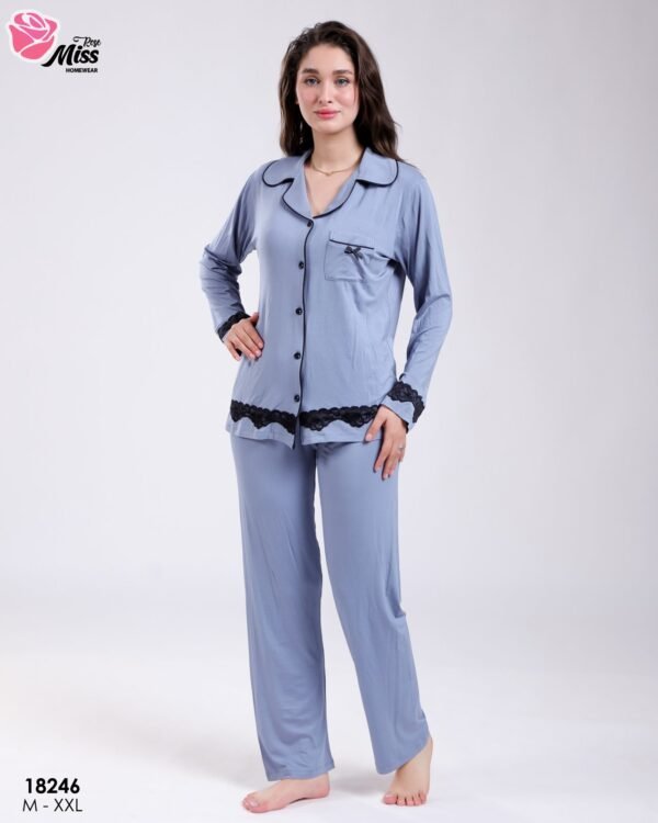 Rose Miss Pyjama chemise dentelle – Réf 18246 – Bleu gris