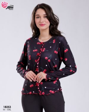 Rose Miss Pyjama imprimé cerises – Réf 18253 – Noir