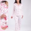 Rose Miss Pyjama chemise fleuri volants – Réf 18263 – Blanc et rose
