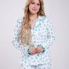 Rose Miss Pyjama chemise fleuri volants – Réf 18263 – Blanc et bleu