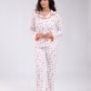 Rose Miss Pyjama chemise fleuri volants – Réf 18263 – Blanc et corail