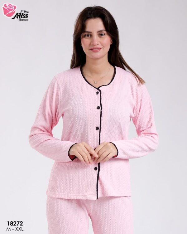Rose Miss Pyjama 3 pièces torsadé avec gilet – Réf 18272 – Rose pâle