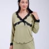 Rose Miss Pyjama dentelle noire nœud – Réf 18282 – Vert olive