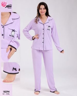 Rose Miss Pyjama chemise torsadé ourson – Réf 18294 – Lilas Rose Miss Pyjama chemise torsadé ourson – Réf 18294 – Lilas