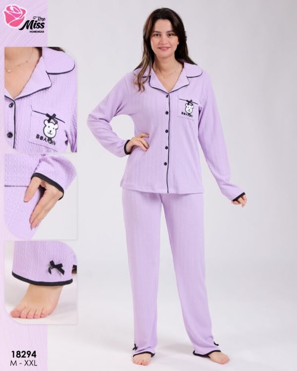 Rose Miss Pyjama chemise torsadé ourson – Réf 18294 – Lilas