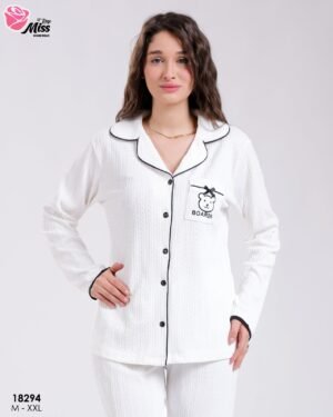 Rose Miss Pyjama chemise torsadé ourson – Réf 18294 – Écru