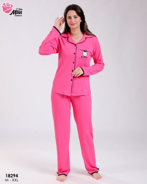 Rose Miss Pyjama chemise torsadé ourson – Réf 18294 – Rose vif