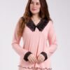Rose Miss Pyjama col dentelle noire – Réf 18299 – Pêche