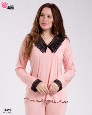 Rose Miss Pyjama col dentelle noire – Réf 18299 – Pêche
