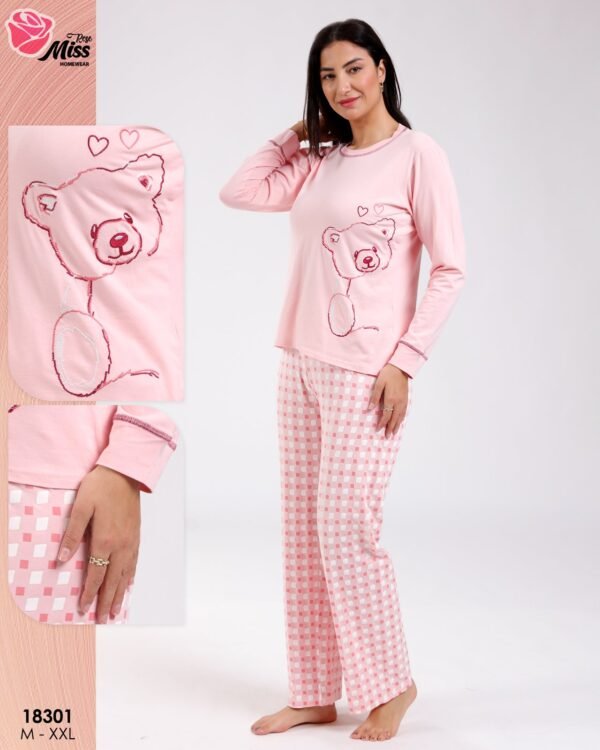 Rose Miss Pyjama ourson pantalon à carreaux – Réf 18301 – Rose