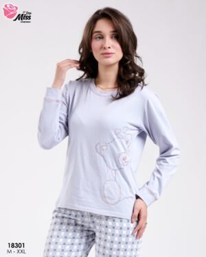 Rose Miss Pyjama ourson pantalon à carreaux – Réf 18301 – Bleu lavande