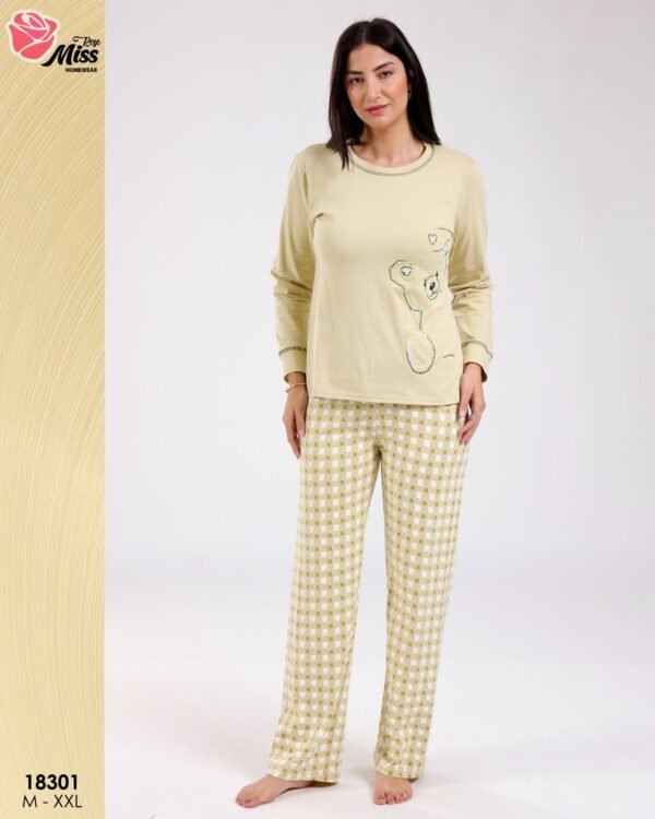 Rose Miss Pyjama ourson pantalon à carreaux – Réf 18301 – Vert anis
