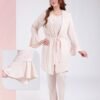 Rose Miss Ensemble pyjama et peignoir volants 3 pièces – Réf 18311 – Beige rosé