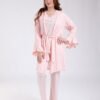 Rose Miss Ensemble pyjama et peignoir volants 3 pièces – Réf 18311 – Rose