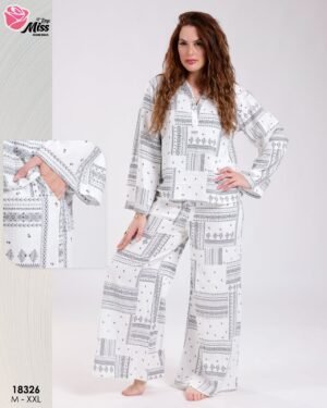 Rose Miss Pyjama ample imprimé – Réf 18326 – Blanc et gris