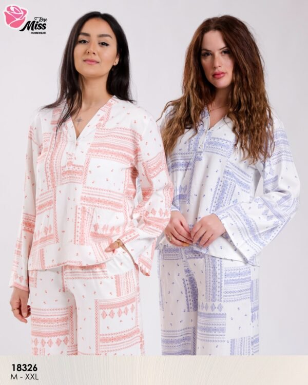 Rose Miss Pyjama ample imprimé – Réf 18326 – Corail et lilas