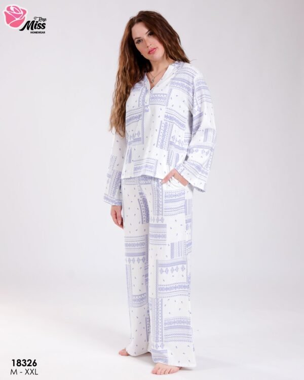 Rose Miss Pyjama ample imprimé – Réf 18326 – Blanc et lilas