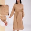 Rose Miss Robe longue chemise ceinturée – Réf 18329 – Camel