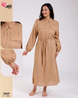 Rose Miss Robe longue chemise ceinturée – Réf 18329 – Camel Rose Miss Robe longue chemise ceinturée – Réf 18329 – Camel