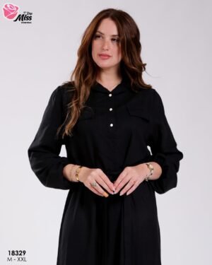 Rose Miss Robe longue chemise ceinturée – Réf 18329 – Noir