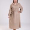 Rose Miss Robe longue chemise ceinturée – Réf 18329 – Beige