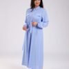 Rose Miss Robe longue chemise ceinturée – Réf 18329 – Bleu ciel