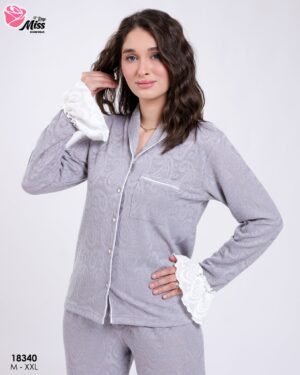 Rose Miss Pyjama chemise jacquard volants – Réf 18340 – Gris