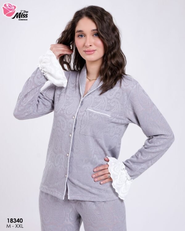 Rose Miss Pyjama chemise jacquard volants – Réf 18340 – Gris