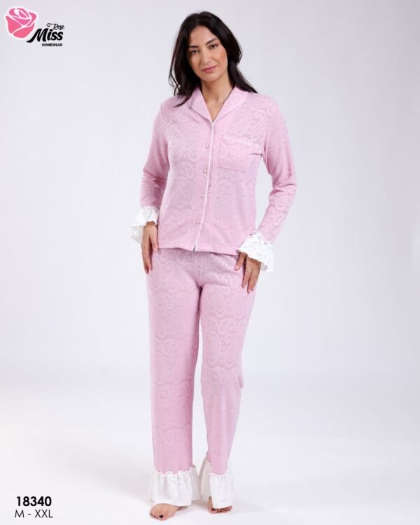 Rose Miss Pyjama chemise jacquard volants – Réf 18340 – Rose