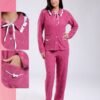 Rose Miss Pyjama jacquard col volanté nœuds – Réf 18342 – Framboise
