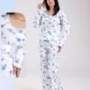 Rose Miss Pyjama côtelé fleuri dentelle – Réf 18371 – Blanc et bleu